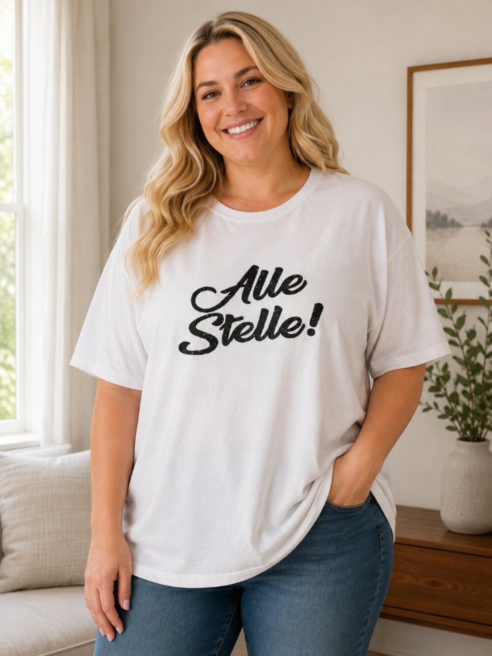 H&M White "Alle Stelle!" Graphic Tee Size XL Black Sparkle Script